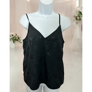 Divided H&M Black Camisole Cami Blouse Sz 4 Small Black Floral Silky Thin Strap